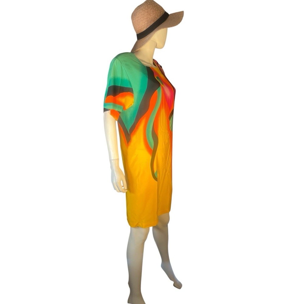 vtg 1980s  Pat Argenti  geometric dopamine color silk dress sz S - Picture 2 of 6
